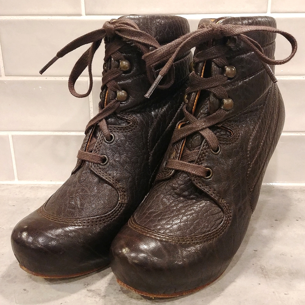 Chie Mihara Keiti Dark Brown Leather Womens 38 Lace Up Ankle Boots Made in Spain